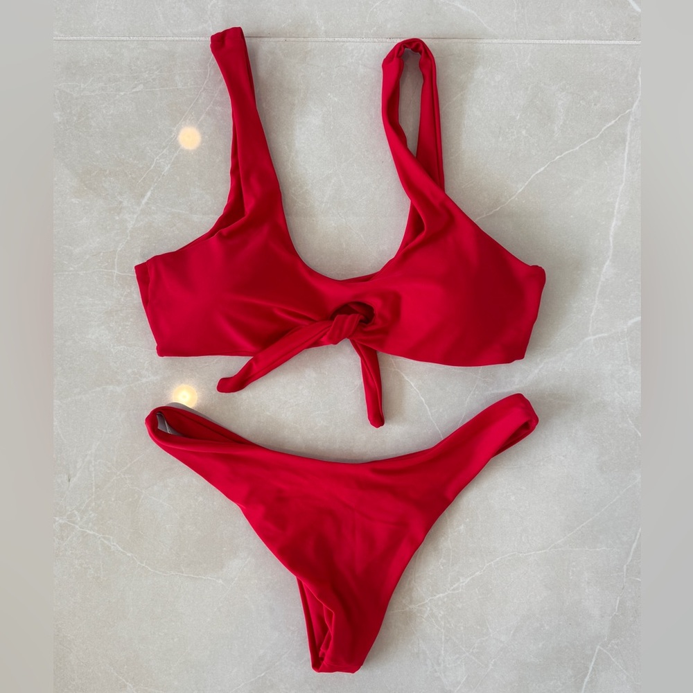 ZAFUL Tie Front Red Bikini Thong Set